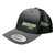 jackson kayak embroidered structured trucker hat, grey black hat with white and yellow thread